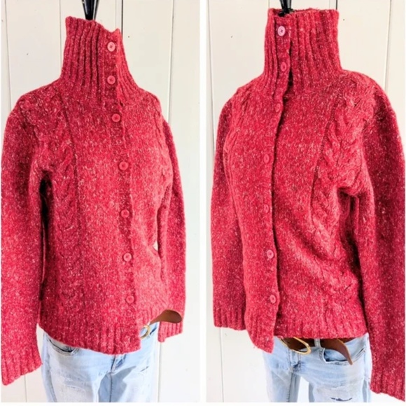 L.L. Bean  Button-Up Turtleneck Cardigan sz M - Picture 2 of 7